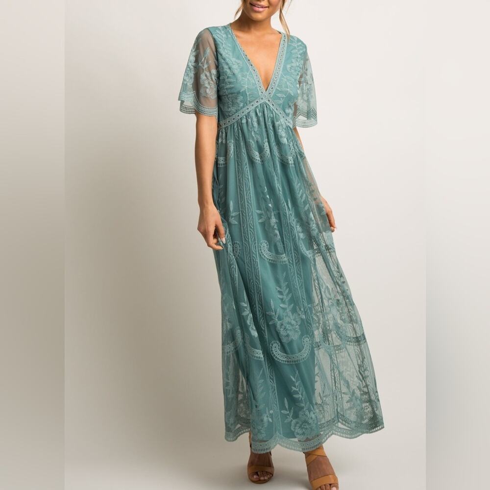 Pinkblush Lace Overlay Maxi Maternity Dress in Sage Size Small